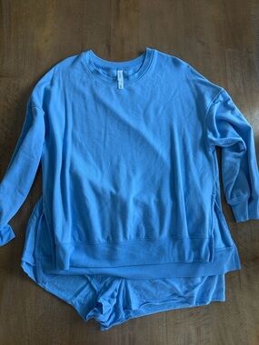 wild fable Light Blue Cozy Crewneck Sweatshirt and Shorts Set